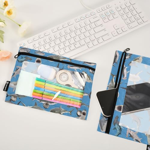 Shark Hammerhead Shark Pencil Pouch for 3 Ring Binder, Binder Pencil Pouches with Clear Window Zipper Pencil Case for Office College Supplies, 2PCS (B0314) - color: B0314