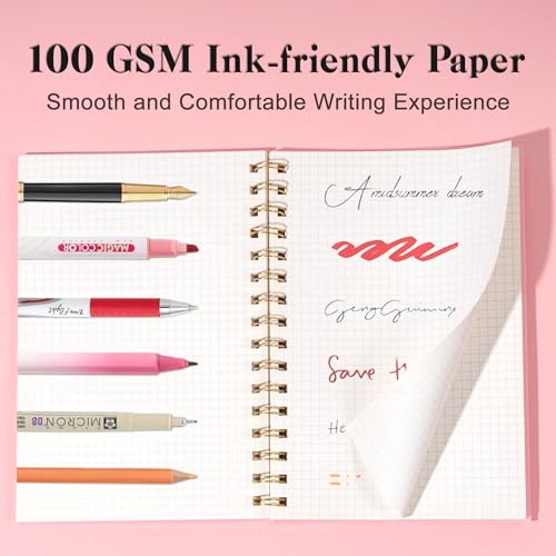 Yoment Graph Paper Notebook A5 Graphing Spiral Notebook 160 Pages Grid Paper Notebook Spiral Bound Pink Hardcover Spiral Journal 5x7 Grid Notebooks for Note Taking, Pink - color: Pink, style: A - Graph - A5