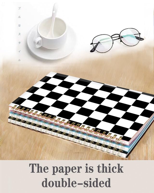 Spiral Journal Notebook,A5 Hardcover Lined Journals for Women Girl 6 x 8.3 in,120 Pages Thick Paper,Cute College Ruled Writing Notebook for Gifts Office Work School(Black White Checkered Plaid) - color: Black White Checkered Plaid
