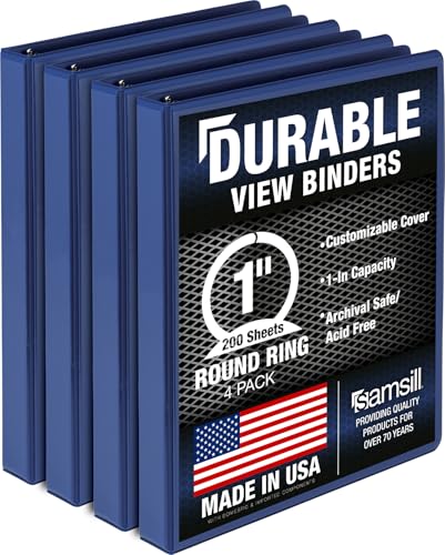 Samsill 4 Pack Durable 1 Inch 3 Ring Binders, Round Ring, Clear View Cover for Presentations, Blue - color: Blue, size: 1-Inch