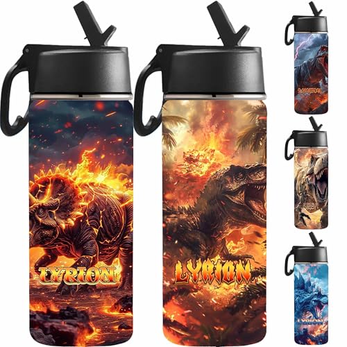 Custom Water Bottle with Name for Kids, Personalized Dinosuar Water Bottle Stainless Steel Water Tumbler for Boys - color: Color_20