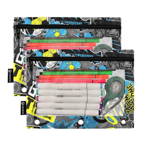 ZAZYXTJ Soccers Binder Pencil Pouchs 3 Ring with Zipper Clear Window | Office Organizers bag for School Students Teacher Supplies 2 Pack - color: Soccers
