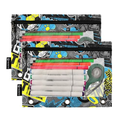 ZAZYXTJ Soccers Binder Pencil Pouchs 3 Ring with Zipper Clear Window | Office Organizers bag for School Students Teacher Supplies 2 Pack - color: Soccers
