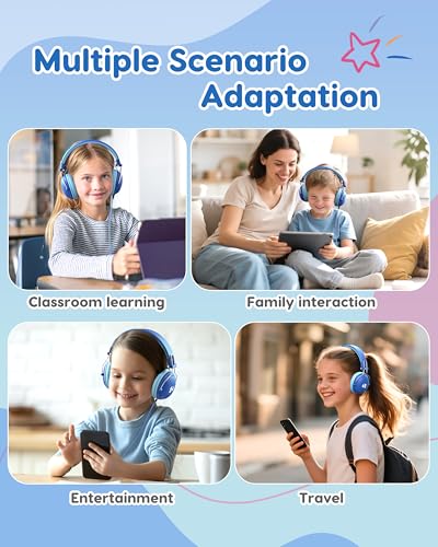 awatrue Kids Headphones, 74/85dB Safe Volume Limit, Stereo Sound, Wired On-Ear Headphones for Kids Boys Girls, 3.5mm Jack for Tablet, iPad, Kindle, YOTO Player, Airplane Travel, Blue - color: Blue