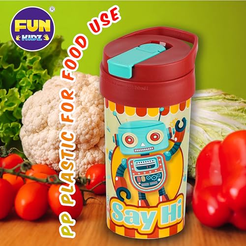 17oz Robot Kids Water Bottle, Toddler Spout Cover and Carry Handle Design Lid Leak Proof BPA free Cup for Boys Ages 3+ Dishwasher Safe for Sports School Travel with Silicon Straw