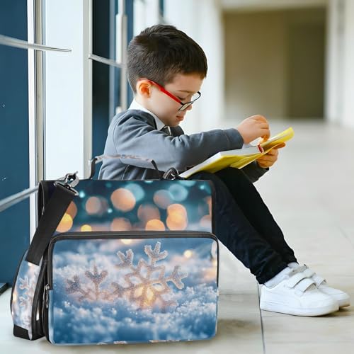 Christmas Snowflakes Lights Blue Zipper Binder 3 Ring 1.5 Inch School Binder Organizer with Shoulder Strap Handle File Folder Pockets Large Capacity Students Girl Boy Men Office Work - color: Christmas Snowflakes Lights Blue