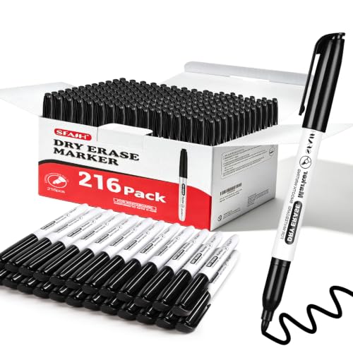 SFAIH Fine Tip Dry Erase Markers - 216 Pack Black Whiteboard Erasable Markers Bulk for Kids Adults, Ideal for Classroom School Office Home Use on White Board, Non-Toxic Easy Clean