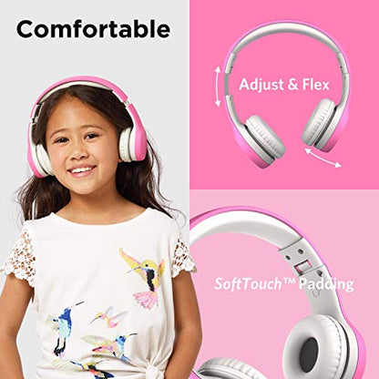 LilGadgets Connect+ Style On-Ear Kids Headphones with Microphone - SharePort Technology, SoftTouch Padding, Detachable Cable, Volume Limiting, Durable & Adjustable - Pink - color: Pink