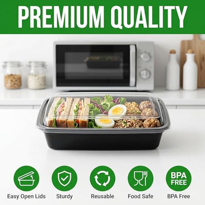 Meal Prep Containers 50 Pack with Lids, 32 Oz Food Storage Containers, BPA Free Reusable Plastic Boxes, Leakproof Microwave Freezer Dishwasher Safe for Home & Office - size: 32 oz