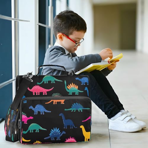 3 Ring Zipper Binder With Shoulder Strap Documents Storage Organizer Animal Dog - color: Dinosaurs Pattern
