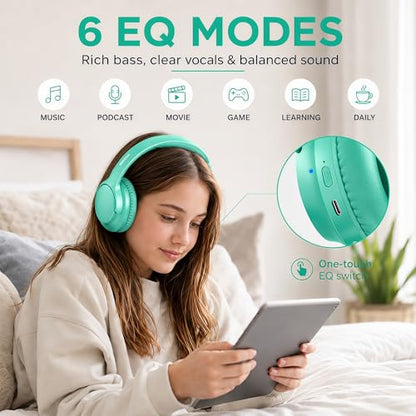 MIDOLA Bluetooth Headphones Over Ear, 68H Playtime Wireless Headphones with Microphone, 6 EQ Modes, HiFi Stereo Deep Bass, Foldable Lightweight Headset for Home Office, Cellphone, PC, Cyan - color: Cyan