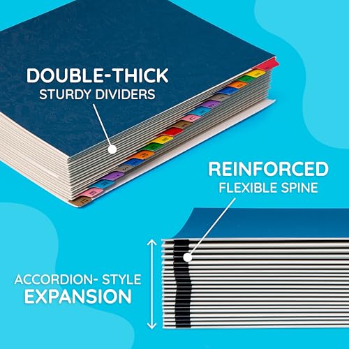 Blue Summit Supplies A-Z Desk File Sorter, Letter, 20 Dividers, Blue | Expanding alphabetical sorter, 20 A-Z dividers, for mail, files, invoices, and desktop organization