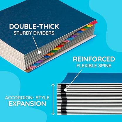 Blue Summit Supplies A-Z Desk File Sorter, Letter, 20 Dividers, Blue | Expanding alphabetical sorter, 20 A-Z dividers, for mail, files, invoices, and desktop organization