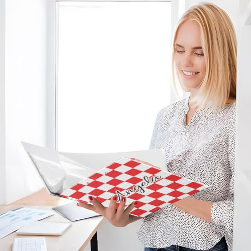 Custom 3 Ring Binder 1.5 Inch Round Rings Red Checkered Personalized Name Binders Organizer Fashion View Binder with 2 Pockets for School Office Supplies - color: Multi07