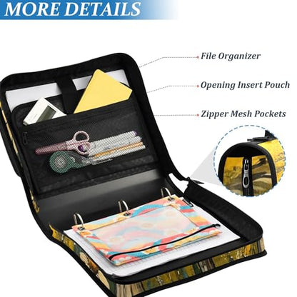Mushrooms and Wildflowers Zipper Binder with Shoulder Strap, 500 Sheets Capacity, Multiple Pockets 1.5Inch 3 Ring Zipper Binder - color: Mushrooms and Wildflowers