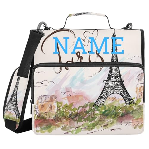 Personalized Eiffel Tower 3 D-Ring Binder Bag Zipper Organizer | Multi-Pocket with Handle and Detachable Shoulder Strap Holds 500 Sheets for School Office Supplies - color: Dhb-102