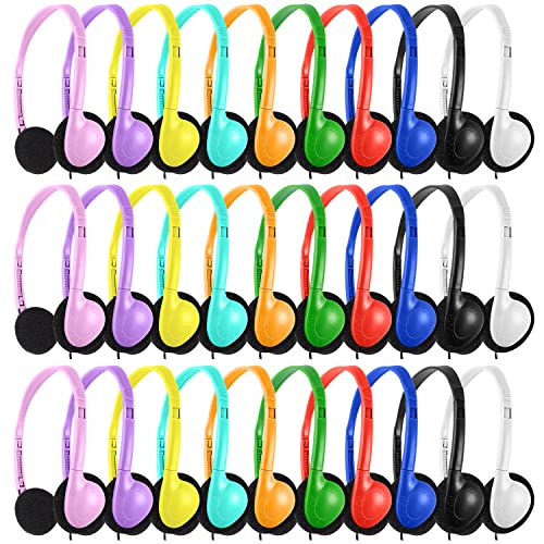 Kids Headphones Bulk 30 Pack for Students School Multi Colors, Wholesale Wired Adjustable On Ear Headphones for Classroom Children Toddler Boys Girls Teen and Adult(LS04,30 Mixed) - color: Mixed Colors, size: 30 Pack