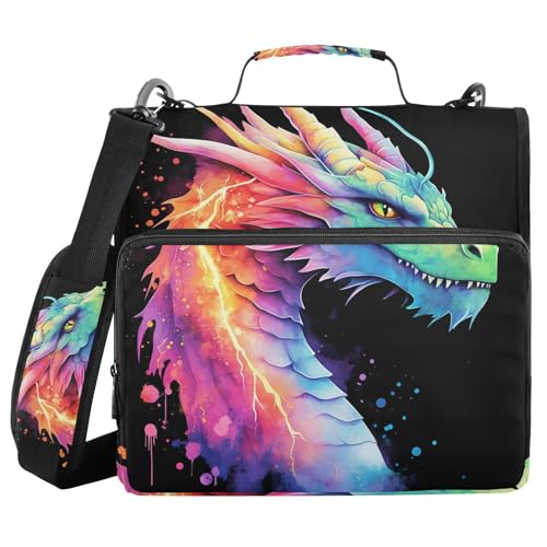 Lightning Dragon Watercolor 3 Ring Binder Bag 1.5 inch Binder Organizer with Zipper Shoulder Strap 500 Sheet Documents Storage for School Office - color: A026, size: 13.6 x 12.4 x 3.5 in