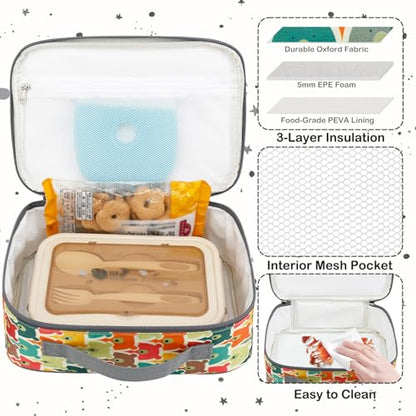 FlowFly Kids Lunch box Insulated Soft Bag Mini Cooler Back to School Thermal Meal Tote Kit for Girls, Boys, Bear - color: Bear