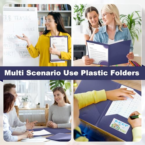Henoyso 24 Pack Take Home Folders with 2 Pockets and Tabs, Plastic Classroom Communication Homework Folder School-to-Home with Clear Front Pocket for Students Parent Teacher Connector (Dark Blue) - color: Dark Purple