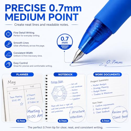 Volcanics Retractable Clicker Erasable Gel Pens, Blue Ink, 0.7mm, 12 Pack | Gel Ink Pens Erasable With Built-In Eraser, Smooth Writing For School, Office, Journaling, Note Taking And Daily Use - color: Blue
