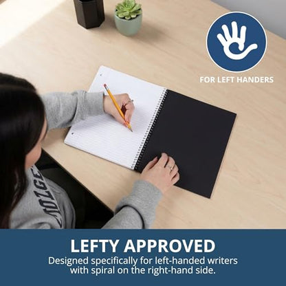 Roaring Spring Lefty Spiral Notebook, Wide Ruled One Subject Left Handed Notebook, 10.5" x 8.5", 100 Sheets, Assorted Color Covers