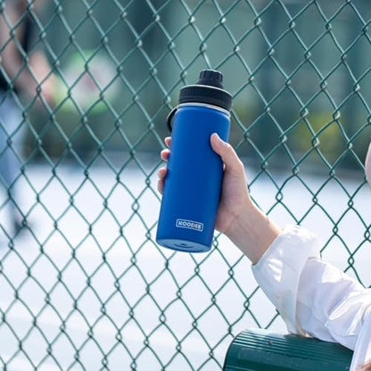 koodee Water Bottle -16 oz Stainless Steel Double Wall Vacuum Insulated Water Bottle for School Wide Mouth Spotrs Flask with Leakproof Spout Lid (Navy) - color: Navy, size: 16 Ounces