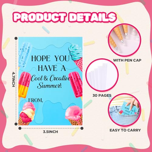 Sayglossy 24 Set Ice Cream party favors Summer Back to School Gift Including 24 Pcs 6 Colors Ice Cream Ballpoint Pens and 24 Notepads for Students Classroom Summer Vacation Party Favors