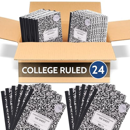 24 Pack - EPI College Ruled Composition Notebook Black - 200 Pages (100 Sheets), 9-3/4 x 7-½ - Classroom Back to School Supplies, Heavy Duty, Durable Hardcover Office Notebooks, Sewn - size: Pack of 24, style: College Ruled