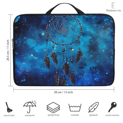 Laptop Sleeve Bag with Handle Computer Protective Soft Cover Case for 14 Inch 13 Inch Laptop,Blue Dream Catcher - color: Blue Dream Catcher