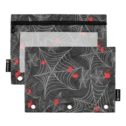 ZAZYXTJ Goth Spider Web Binder Pencil Pouchs 3 Ring | with Zipper Clear Window Office Organizers bag for School Students Teacher Supplies 2 Pack - color: Spider Web
