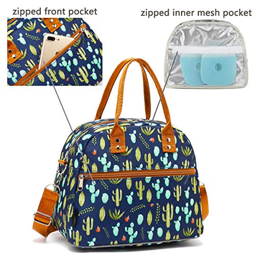 FlowFly Insulated Lunch Bag With Shoulder Strap for Women, Men, and Kids, Large and Reusable, Handle, Freezable Work and School Travel Tote and Meal Prep Organizer,Cactus - color: Cactus