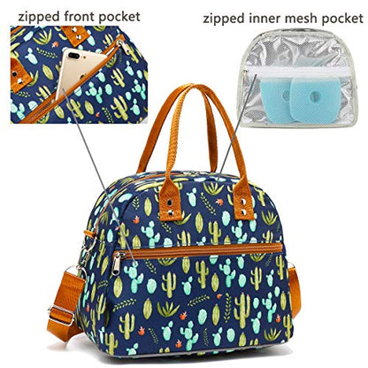 FlowFly Insulated Lunch Bag With Shoulder Strap for Women, Men, and Kids, Large and Reusable, Handle, Freezable Work and School Travel Tote and Meal Prep Organizer,Cactus - color: Cactus
