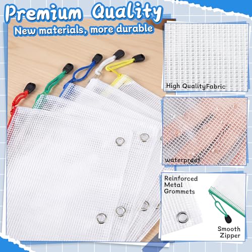 24 Pcs 7x10 Inch Pencil Pouch for 3 Ring Binder, Mesh Zipper Binder Pouches, Waterproof Clear Pencil Bags Bulk, Multi-Color Back to School Cash Envelopes(White) - color: White