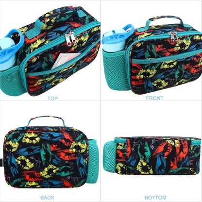 RHCPFOVR Kids Lunch Bag - Insulated Lunch Box for Boys Girls,Washable Lunch Bag and Reusable Toddler Leak-proof Lunchbox for School and Daycare - color: Black Dinosaur