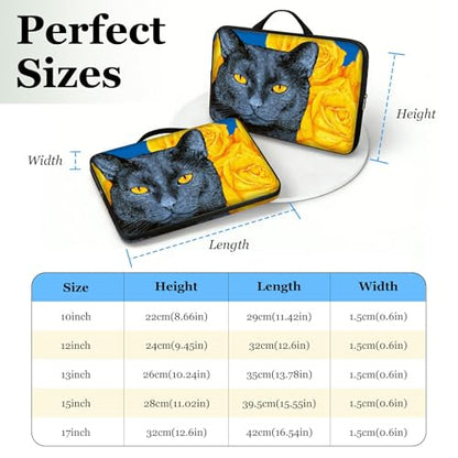 10" Laptop Sleeve with Handle, Black Cat Yellow Roses Water‑Resistant Tabet Carrying Case for 11 inch iPad 2025/11" iPad Air M3/ 11" iPad Pro M5 M4/ 11" Galaxy Tab S9 S8 / Lenovo Tab M11 - color: Black Cat Yellow Roses, size: 10-11 inch Devices