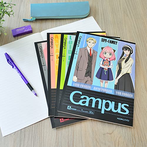 KOKUYO Composition Notebooks, 5 Pack Campus Semi-B5 Comp Book with Dot A 7mm Ruled, 30 Sheets, School Lined Notebook Spy x Family Limited Edition, Journal Notebook for Women Work Study Note Taking - color: Spy x Family