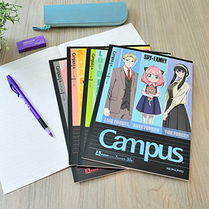KOKUYO Composition Notebooks, 5 Pack Campus Semi-B5 Comp Book with Dot A 7mm Ruled, 30 Sheets, School Lined Notebook Spy x Family Limited Edition, Journal Notebook for Women Work Study Note Taking - color: Spy x Family