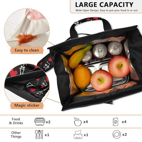MNSRUU Insulated Lunch Bags Women Men, Romantic Skull Gothic Portable Reusable Thermal Meal Tote Cooler Bag Organizer, Adjustable Shoulder Strap, Handle - color: Skulls 172
