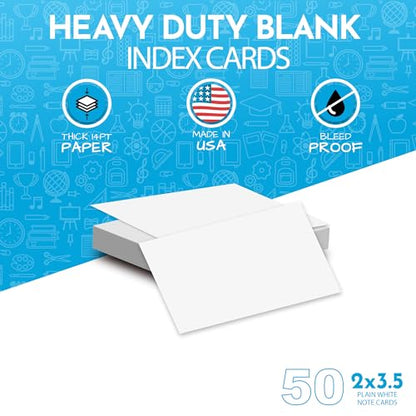 Home Advantage 2x3.5 Blank Index Cards - Our 50 Pack of Blank Note Cards Use Heavy Duty Cardstock to Make Them Bleed Proof - These Plain Index Cards Make Great Blank Business Cards & Blank Flashcards - size: 2x3.5