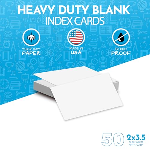 Home Advantage 2x3.5 Blank Index Cards - Our 50 Pack of Blank Note Cards Use Heavy Duty Cardstock to Make Them Bleed Proof - These Plain Index Cards Make Great Blank Business Cards & Blank Flashcards - size: 2x3.5