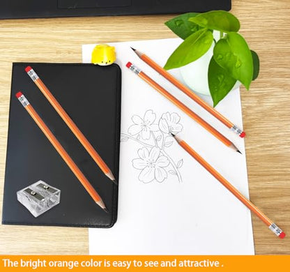 Adhere 25pcs Woodcase Pencils with Eraser Premium Pre-Sharpened Hexagon Graphite 2B pencils ideal for home, office writing including a Free Sharpener (Orange・25pcs) - color: Orange・25pcs