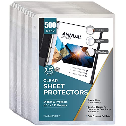 Sheet Protectors, 500 Count Bulk Clear Page Protectors for 3 Ring Binder, Top Loading Plastic Sleeves 8.5 x 11 inch - size: Standard, 500 Count