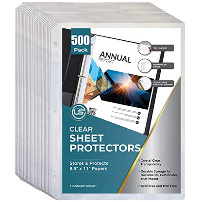 Sheet Protectors, 500 Count Bulk Clear Page Protectors for 3 Ring Binder, Top Loading Plastic Sleeves 8.5 x 11 inch - size: Standard, 500 Count