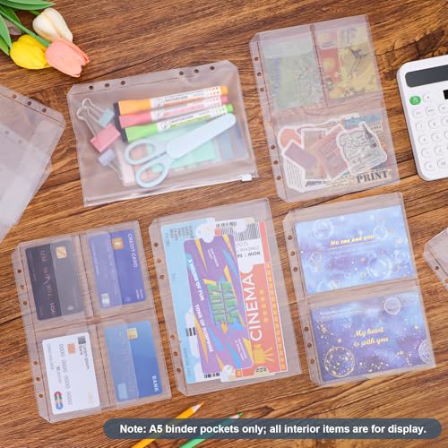 12PCS A5 Binder Pockets, 6-Hole Budget Envelopes for Planner | for 6-Ring Binder, Waterproof PVC Money Organizer & Cash Envelopes, Planner Inserts, Card Sleeves Photo Holders Bill Pouches - size: A5