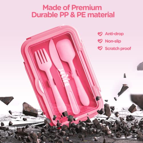 Jelife Kids Lunch Bento Box, Large Bento-Style Leakproof Boxes 4 Compartments Girls Snack Containers with Tableware for Back to School, Reusable On-the-Go Meal and Packing, Pink - color: 1100ml-Pink
