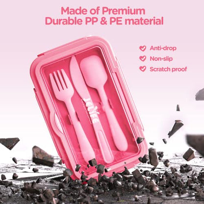 Jelife Kids Lunch Bento Box, Large Bento-Style Leakproof Boxes 4 Compartments Girls Snack Containers with Tableware for Back to School, Reusable On-the-Go Meal and Packing, Pink - color: 1100ml-Pink