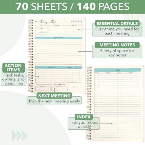 Mr. Pen- Meeting Notebook for Work, 6.9"x9.9", 140 Pages, Pink | Spiral-Bound, Undated Work Notebook with Action Items & Meeting Notes, Office Supplies - color: Pink