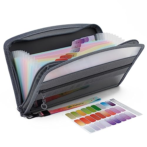 NAFY Small Accordian File Organizer, A5 Check Size 13 Pockets Coupon Receipt Holder Organizer with Zipper, 11X7 Inches Accordion Expanding Folder Wallet for Coupon, Receipt, Bills, Cash(Black) - color: Black