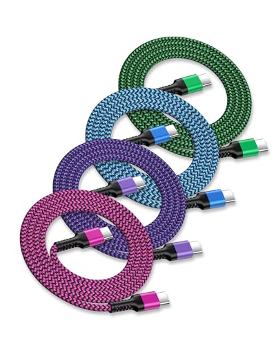 4 Pack/6FT Android Charger Fast Charging Cable for Samsung Galaxy S26 Ultra | USB C to USB C, 60W Power Cord Adapter, Braided 6 Feet USBC Charger for Apple iPhone 17e 17 Pro Max 17+ 16 16e 15 - color: 4Pack-Multicolored, size: 6FT, style: USB C to USB C